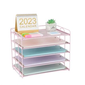 5 Tier Mesh Paper Letter Tray Organizer Desktop Mail Sorter Office Supplies Organizer Desk Organizers and Accessories - Product Image 2