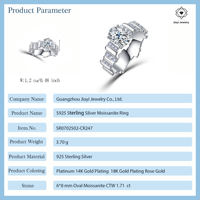 1,71 CTW S925 Sterling Silber Ovaler Moissanit 4-Krappen-Fassung Rhodium 14K Vergoldet Luxus Eternity Band Breiter Kettenring