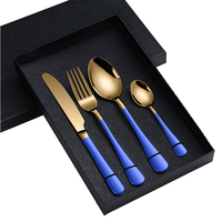 Ensemble de couverts en acier inoxydable moderne avec logo personnalisé, 4 pièces, en métal noir, finition miroir haute brillance, coffret cadeau de mariage