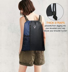 Zaino Leggero con Coulisse, Borsa Sportiva da Palestra Unisex Grande con 2 Tasche con Cerniera, Tasche <span class=keywords><strong>a</strong></span> Rete per Bottiglia d'Acqua, Tracolla - Product Image 6