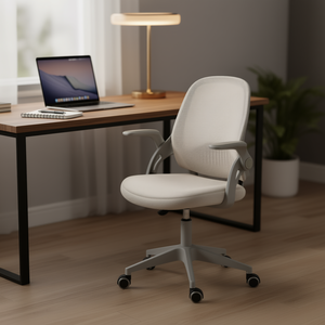Silla de Oficina Ergonómica de Malla Beige, Ajustable en Altura, Giratoria, con Reposabrazos, Diseño Ejecutivo Contemporáneo - Product Image 2