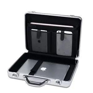 Pria Mewah Logam Tas, aluminium Magnesium Alloy Case dengan TSA LOCK UNTUK PERJALANAN Satu Langkah Tas Kerja Laptop Perak