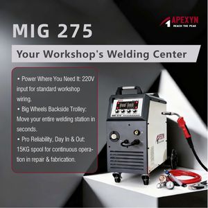 APEXYN MIG275 轻型工业焊机 MIG 220V 单相 0.8-1.0mm 焊丝直径 气体/无气 CO2 Soldadora MIG - Product Image 5