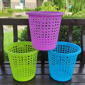 Hollow Plastic Wastebasket 8L Cylindrical Indoor Outdoor Storage Bin Mixed <b>Color</b> Big Size - Product Image 2