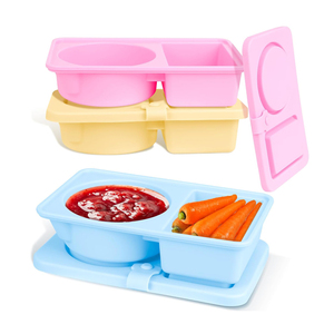 Conteneurs à collation <span class=keywords><strong>réutilisables</strong></span> <span class=keywords><strong>en</strong></span> <span class=keywords><strong>silicone</strong></span> avec couvercles Conteneurs à collation à double compartiment Boîtes à collation alimentaire pour voyage bureau pique-nique - Product Image 1