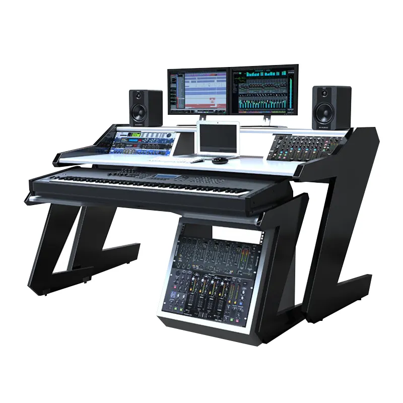 Estação de trabalho moderna da produção do estúdio do monitor de mesa do teclado suporte com gabinete móvel para estúdio estação de trabalho