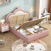 Lit d'enfant princesse populaire pour filles, design moderne, en cuir, avec rangement, vente en gros, lit en bois haut de gamme pour enfants