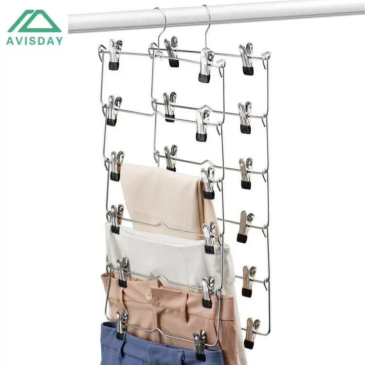 Avisday 6 layers Metal Pant Hanger With Clips Foldable Reinforced Hook Storage Rack