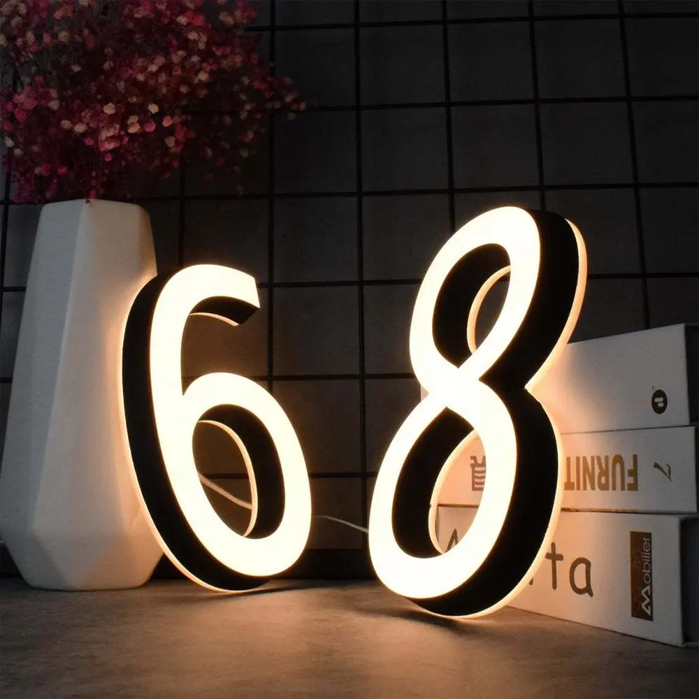 LED 조명 된 집 번호 Frontlit 아크릴 집 표지판 정문 사용자 정의 집 번호 홈