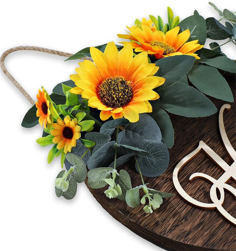 Wooden plaque Hello Sign Welcome Wreaths  with Flower for Front Door indoor  outdoor  decoration