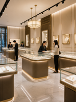 Vitrine de présentation de bijoux en bois, métal et verre OEM ODM, avec éclairage LED, taille personnalisée, vente en gros pour projets de vente au détail