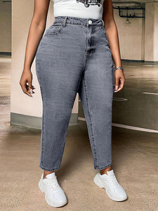<span class=keywords><strong>Jeans</strong></span> grigiastro a vita alta taglie forti per donna <span class=keywords><strong>Jeans</strong></span> da mamma aderenti elasticizzati, pantaloni Skinny in Denim per donna - Product Image 2