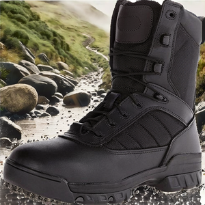 Men's High-Top Outdoor Waterproof Breathable Lightweight Oxford Leather Training Shoes Autumn Wear-Resistant Zipper Hiking <b>Boots</b> - Product Image 2