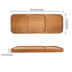 Acacia Wood Rectangular Three Compartment <b>Tray</b> Natural Color Solid Wood Serving <b>Tray</b> For Coffee <b>Tea</b> Dessert - Product Image 3
