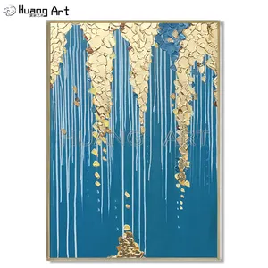 Wholesale abstract oil painting big-Fashion Wall Art Hand-painted Gold Colors Abstract Oil Painting on Canvas Big Knife Blue Abstract Oil Painting for Living Room