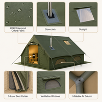 Tente de glamping gonflable de luxe pour 6 à 10 personnes, imperméable, tissu Oxford 420D, 4 saisons, avec cheminée et lucarne, pour le camping familial en plein air