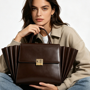 Custom Luxury Brand Metal Logo Pleated Flap Handbag Women's Fashion Versatile Tote <b>Bag</b> - Product Image 1