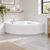Baignoire balnéo en acrylique en forme d'éventail de style européen pour couples, spa d'angle avec système de massage multi-jets et doubles appuie-têtes