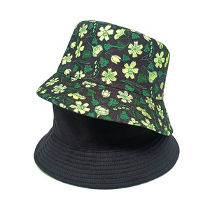 Bán Buôn Mùa Hè Màu Xanh Lá Cây Hoa Ngư Dân Thời Trang Mũ Phụ Nữ Lướt Sóng Bãi Biển Ngoài Trời Polyester Thời Trang Mặt Trời Thực Vật Xô Hat Có Thể Đảo Ngược - Product Image 1