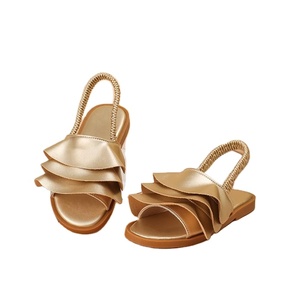 New Style Summer Lotus Leaf <b>Lace</b> Girl Sandals Gold <b>Elastic</b> Sandals Sweet Pleated <b>Lace</b> Sandals Size 27 to 36 - Product Image 1