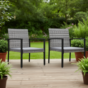 Poly Rattan Patio Chairs Gray Aluminum <b>Frame</b> Outdoor Garden Furniture Contemporary Design Durable Polyester Cushion - Product Image 2