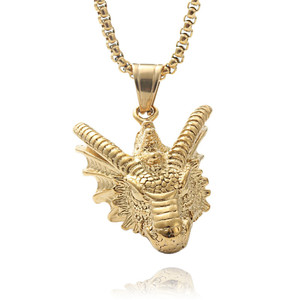 Dragon Pendant Necklace Stainless Steel Men's Animal <b>Head</b> Charm Retro <b>Style</b> 190175 - Product Image 4