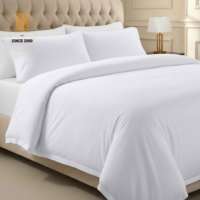 Parure de lit de luxe 5 étoiles en polycoton T300 blanc uni, durable et lavable 300 fois, comprenant drap plat, taie d'oreiller et housse de couette