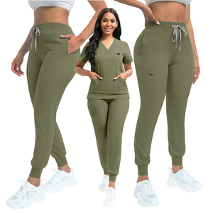 Top in tessuto elasticizzato VIAOLI + pantaloni marrone rosa viola set Scrub per medici e infermiere taglie forti