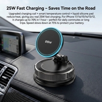 Support de chargeur sans fil pour tableau de bord 25W avec ventouse à vide 360° °   Support de charge magnétique sans fil pour voiture, pivotant pour tous les smartphones