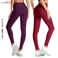 Leggings de sport à faible MOQ, taille haute, couleur chair, pour yoga, contrôle du ventre, effet push-up, résistant aux plis, longueur cheville, pour femmes