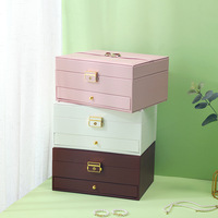 Boîte de rangement pour bagues, colliers, boucles d'oreilles et montres LG7336 grande capacité, miroir LED, double couche, organiseur de bijoux en velours