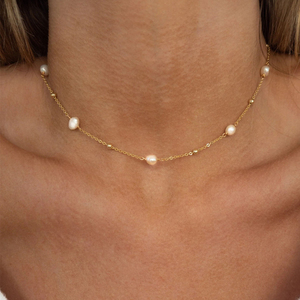 <span class=keywords><strong>Collier</strong></span> minimaliste en perles d'eau douce, étanche, plaqué <span class=keywords><strong>or</strong></span> 18 carats, en acier inoxydable, avec pendentif fleur en coquille blanche et cœur - Product Image 5