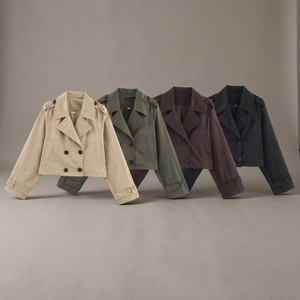 2025 Autumn Women s Vintage Double Breasted Woven Yarn Dyed Soft Eco-Friendly Regular <b>Coat</b> Long Sleeve Casual Button Pockets - Product Image 2