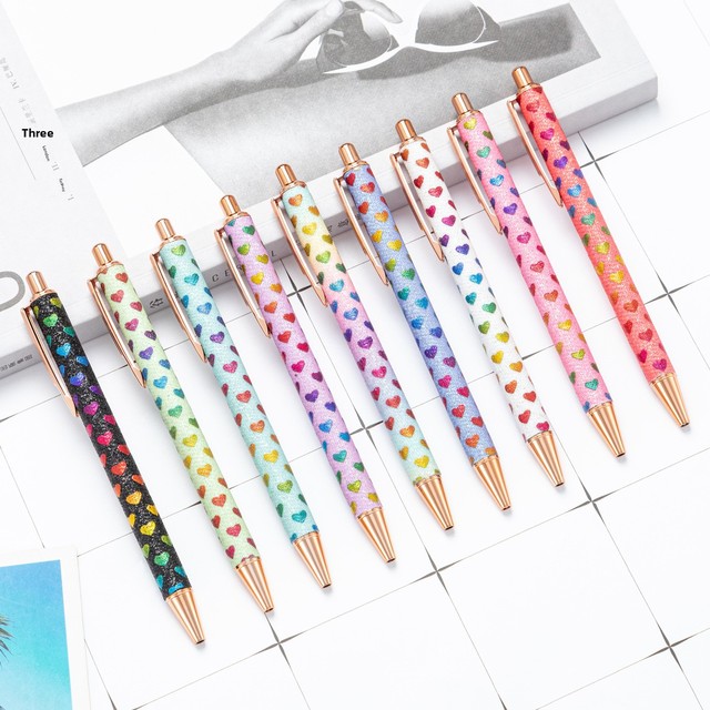Gold Powder Click-action Ballpoint Pen Wholesale; Student Teenage Girls Push-type Retractable Pen; Logo-printable Metal Pen