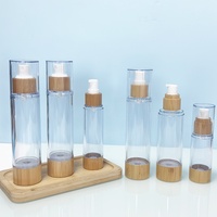 Flacons de crème en bambou sans air avec pompe, design personnalisé, écologiques, 5g, 10g, 15g, emballage cosmétique en verre
