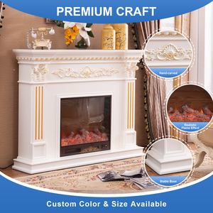 <span class=keywords><strong>Console</strong></span> de chauffage intérieure élégante blanche avec accents dorés et flamme LED réaliste, foyer électrique européen autoportant - Product Image 2