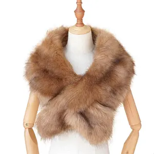 Shaggy soft smooth fox faux fur women satin lining women warm fur scarf