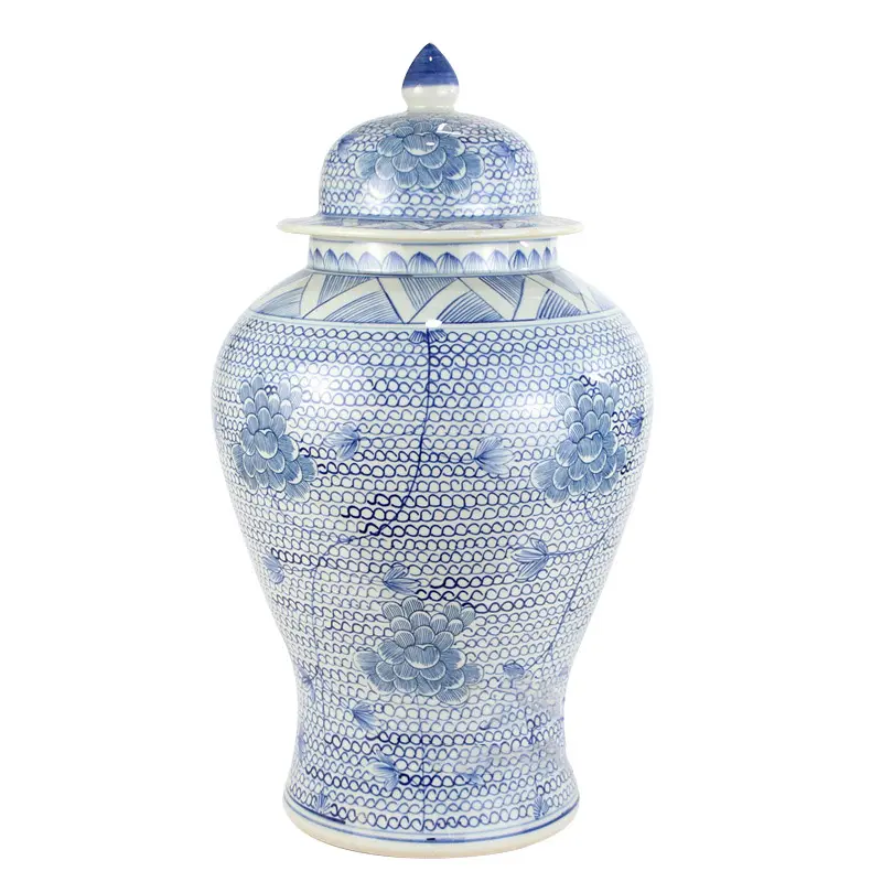 Jingdezhen Home Decors Keramiek Op Maat Gemaakte Keramische Ambachten Met Deksel Vaas Pot Keramisch Blauw En Wit Porseleinen Gember Potten