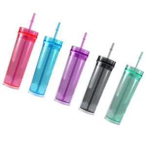 Gobelets maigres en acrylique DOUBLE MUR 16oz 450ml Gobelets en <span class=keywords><strong>plastique</strong></span> froid personnalisés avec couvercle et paille - Product Image 3