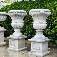 Grand Vase à Fleurs en Marbre Blanc Sculpté à la Main pour Jardin Extérieur, Pot de Jardinage en Pierre Naturelle, Urnes en Marbre