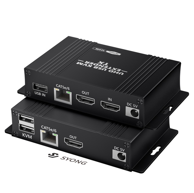 SYONG 4K 120M HDMI USB Extender 100M 60M, Audio Video Sync Extend HDMI Transmitter Over Ethernet Cat Cable HDMI KVM Extender 4K