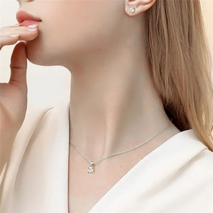 CANNER Korean Simple Four Claw Zircon 18K Gold Plated Sterling Silver Women's Jewelry Set Necklace <b>Stud</b> Earrings Wedding Party - Product Image 3