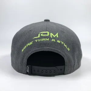 Custom Logo 6 Panel Grey Cap For Athlet Sporty Summer Men Interior Tape Gorras Puff Embroidery Premium Wool Felt Snapback Hat