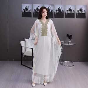 <span class=keywords><strong>Nueva</strong></span> colección elegante Color sólido estampado Floral cuello en V borla mangas <span class=keywords><strong>Issey</strong></span> <span class=keywords><strong>Miyake</strong></span> plisado de talla grande mujer largo Maxi túnica vestido - Product Image 1