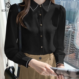 Kemeja Satin Gaya Instagram Musim Semi Wanita Lucu Kerah Lipat Blus Blok Warna Ramping Pakaian Kerja Wanita Wawancara Bottoming T33109X - Product Image 2