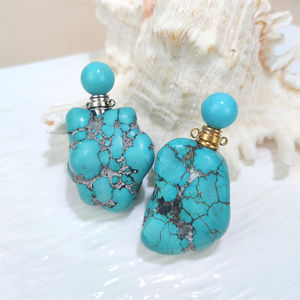 Bottiglia di Profumo per Auto Vintage in Turchese Pendente in Pietra Grezza di Turchese Naturale Bottiglia per Oli Essenziali Diffusore di Aromi Gioiello - Product Image 1