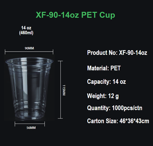 Vasos Desechables de Plástico PET Transparente para Bebidas Frías con Tapa, Tamaño 14oz, Opción de Logotipo Personalizado Impreso con UV, Diámetro de 90mm - Product Image 2