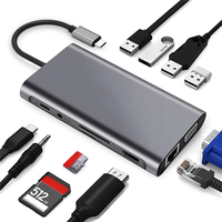 Hub Tipe C 11-in-1 kualitas tinggi ke 4K HDMI VGA RJ45 Port Audio SD TF 3.5 PD USB 3.0 untuk MacBook ChromeBook