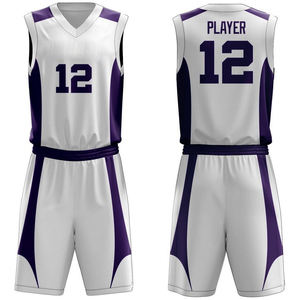 Uniformes de Baloncesto Personalizados al por Mayor, 100% Poliéster, Transpirables, Ligeros, Cuello en V, Manga Corta, con Nombre del Equipo Personalizado - Product Image 1