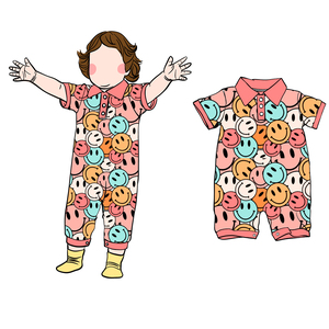 Gd-2-2 Pelele de manga corta personalizado de fábrica para bebé, con botones en el cuello, estampado y broches, para niña y niño, pelele con cuello para bebé. - Product Image 1